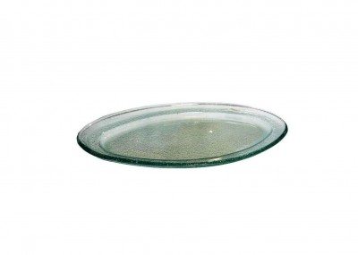 צלחת זכוכית oval לשימוש בהשכרת כלים לאירועים, מתאימה לעיצוב שולחנות חגיגיים.