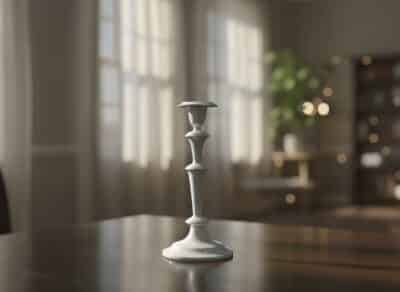 candlestick על שולחן עץ בחלל מואר, מתאים לעיצוב שולחנות לאירועים.